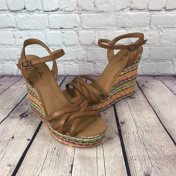 Mia Ankle Strap Multicolor Platform Wedge Size 8.5 - Picture 2 of 7